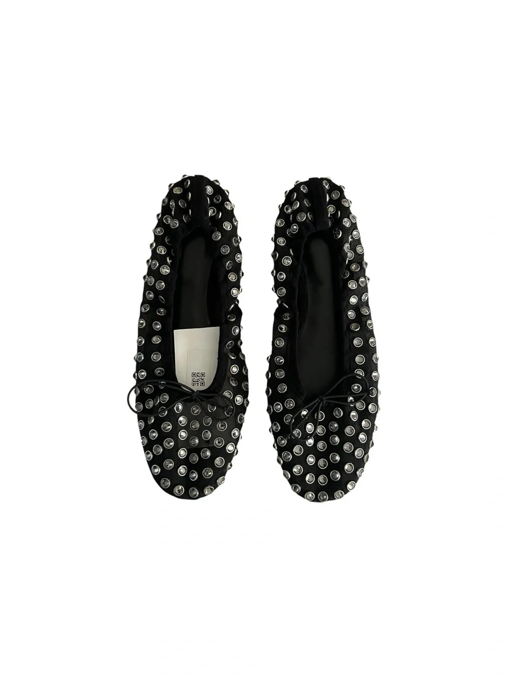 Mango Mesh Studded Black Ballet Flats